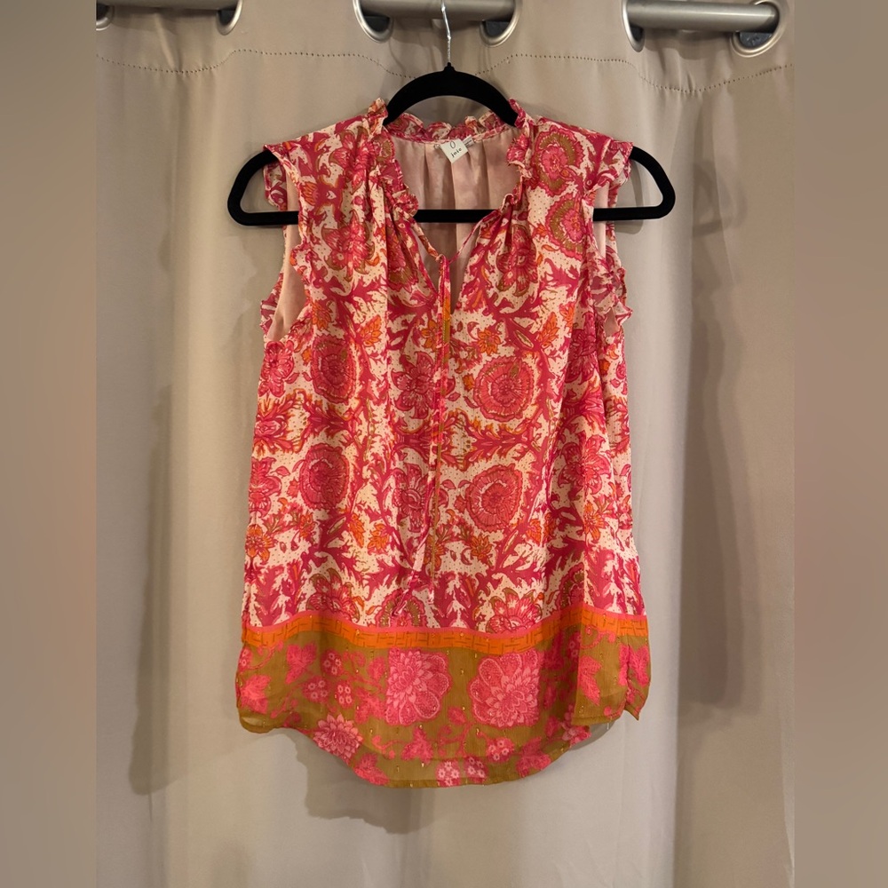 Joie Pink and Orange Paisley Sleeveless Tie-Neck Camisole